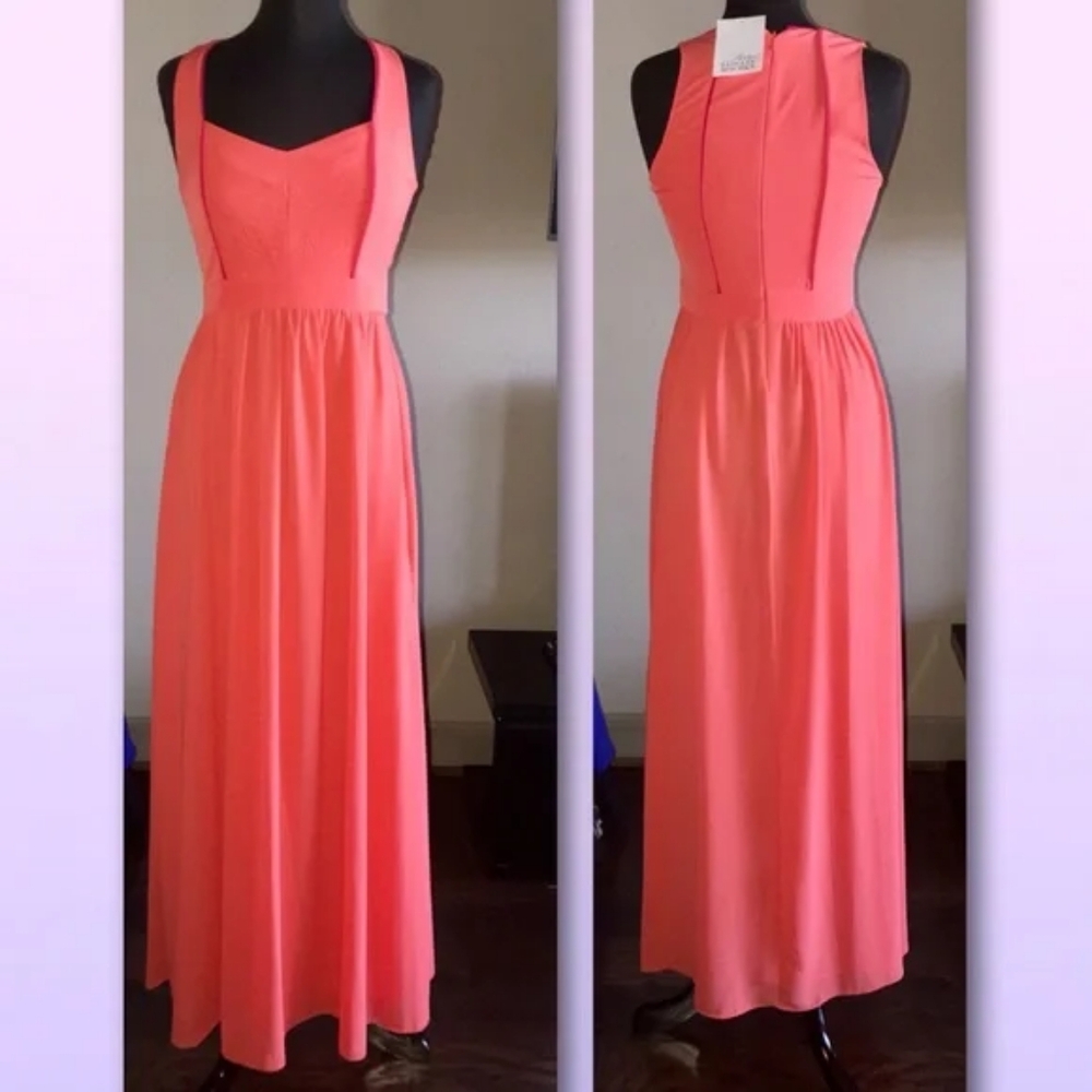 Badgley mischka NWT Penelope Floor Length Dress Coral Color With Pink Piping 4